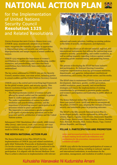 NATIONAL WORKPLAN FOR IMPLEMENTATION OF UN SECURITY COUNCIL RESOLUTION 1325 TWO PAGER